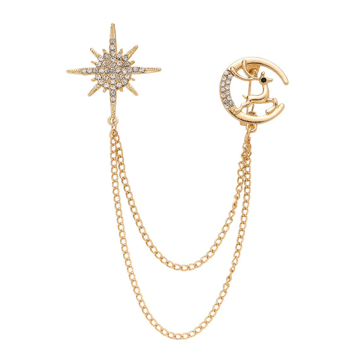 star deer chain brooch pin