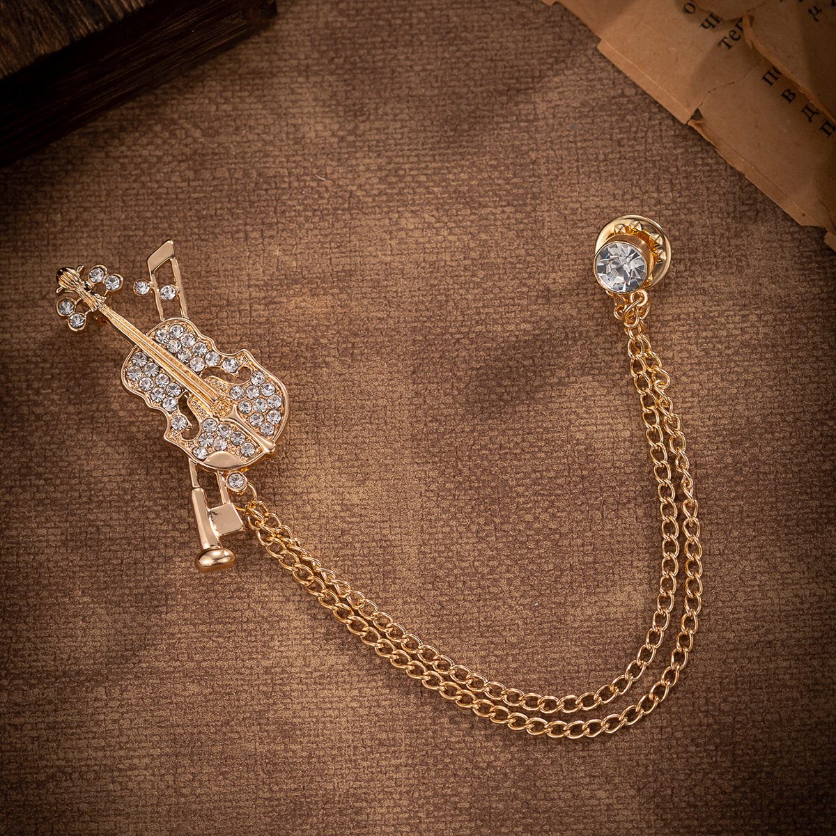 crystal violin brooch pin