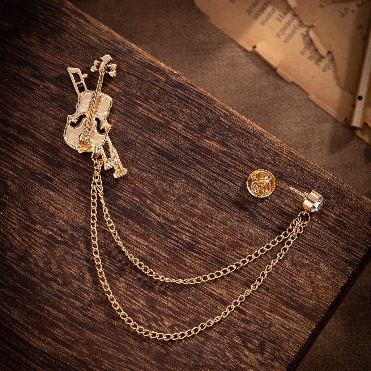 crystal violin brooch pin
